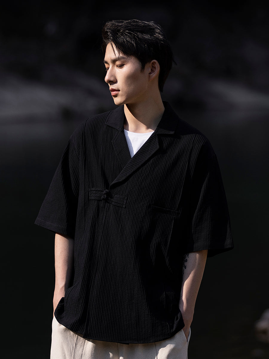 Mens Linen Shirt Chinese Short Sleeve Tang Suit