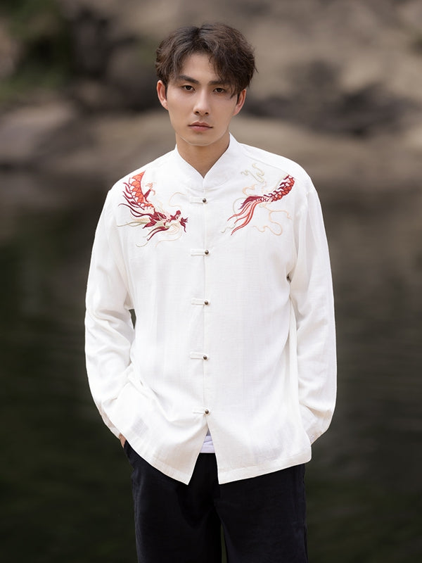 Mens Long Sleeve Linen Shirts Chinese Style Jacket