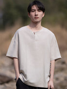 Mens T Shirts Chinese Style Linen Cotton Tee