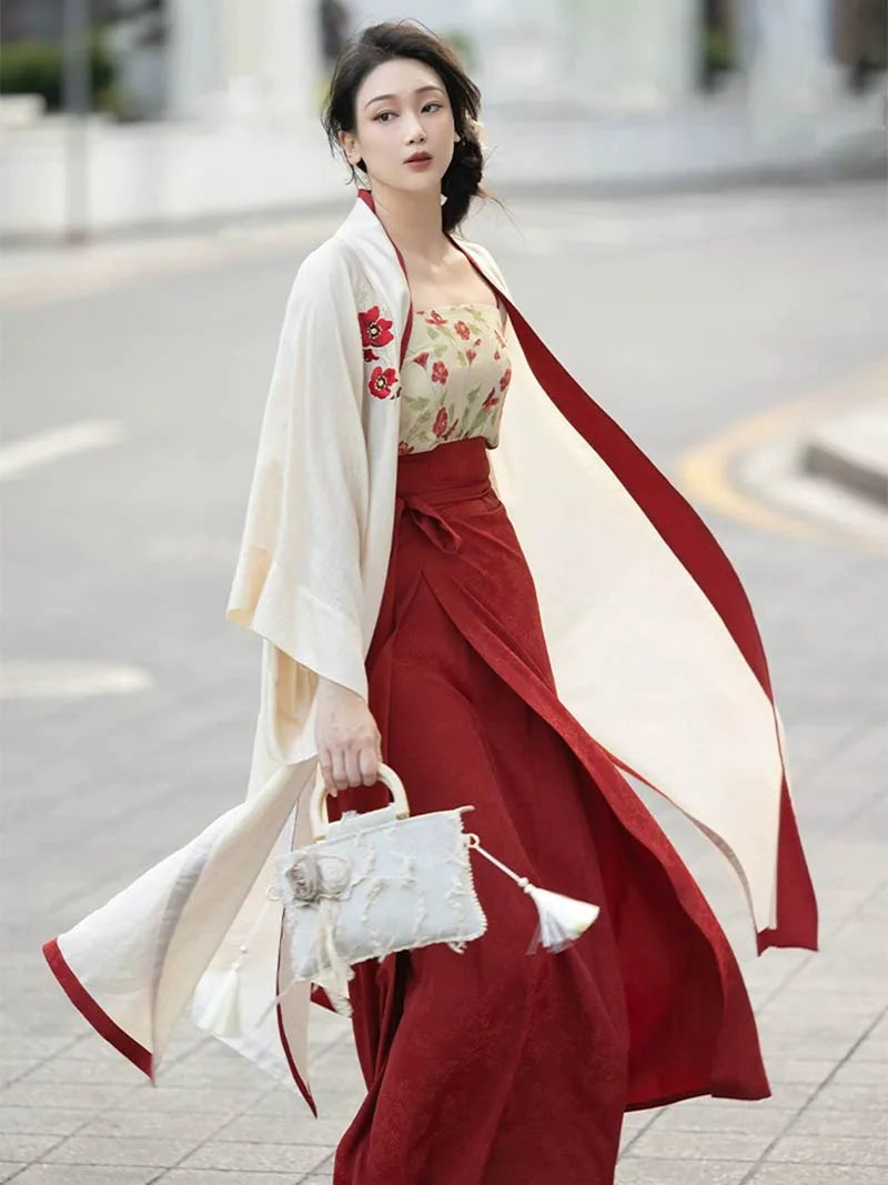 Modern Chinese Hanfu Red 2025 Three-Piece Song-Style Outfit