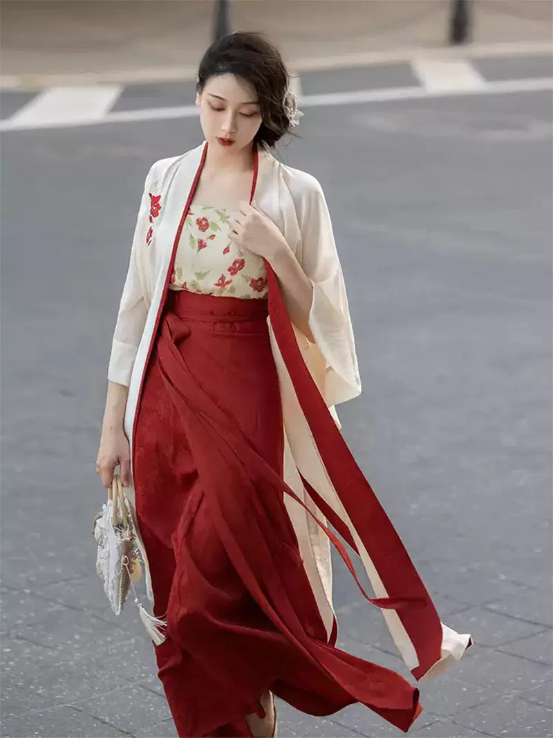 Modern Chinese Hanfu Red 2025 Three-Piece Song-Style Outfit