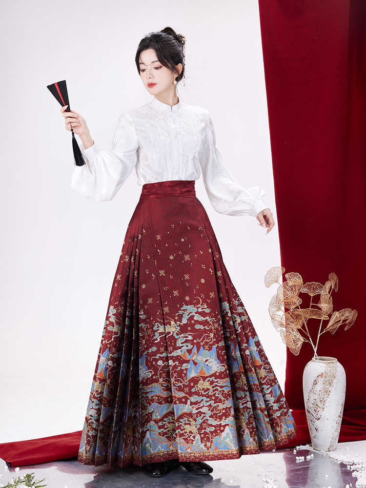 Modern Chinese Wedding Dress Women Shirt Skirt Set