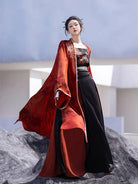 Red and black modern Hanfu straight-sleeve robe with four-panel three-piece skirt, Song-style, cool and slimming
