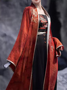 Red and black modern Hanfu straight-sleeve robe with four-panel three-piece skirt, Song-style, cool and slimming