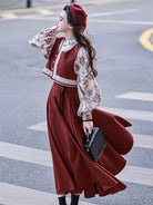 Modern Hanfu Fashion 2025 vintage wine-red vest and pleated skirt for women