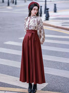 Modern Hanfu Fashion 2025 vintage wine-red vest and pleated skirt for women