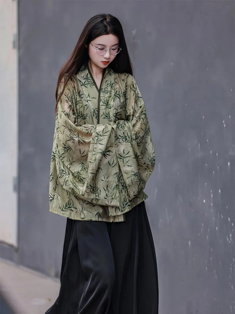 Modern Hanfu Top Wei-Jin Style Chinese Pleated Cardigan for Women
