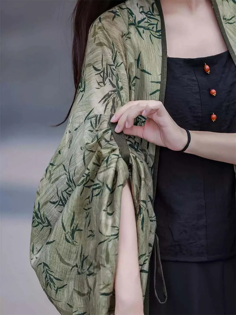 Modern Hanfu Top Wei-Jin Style Chinese Pleated Cardigan for Women