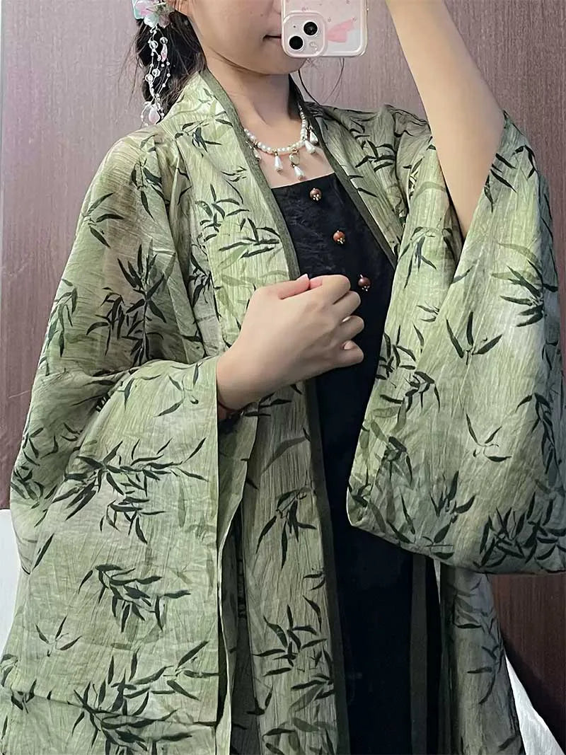 Modern Hanfu Top Wei-Jin Style Chinese Pleated Cardigan for Women