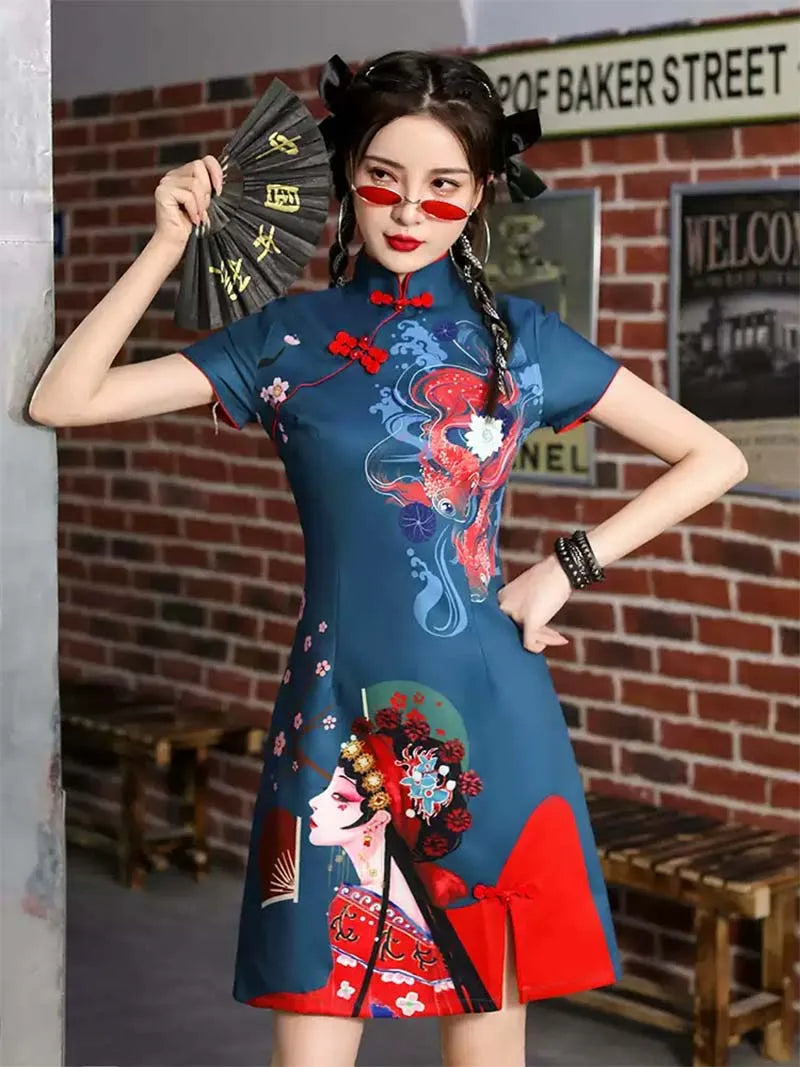 Stunning Modern Qipao Designs 2025 | Elegant Short Blue Chinese Dress