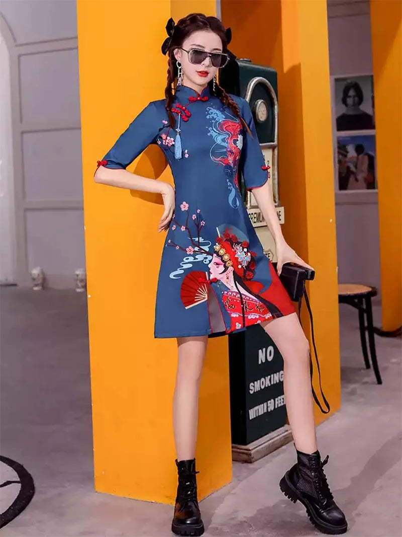 Stunning Modern Qipao Designs 2025 | Elegant Short Blue Chinese Dress