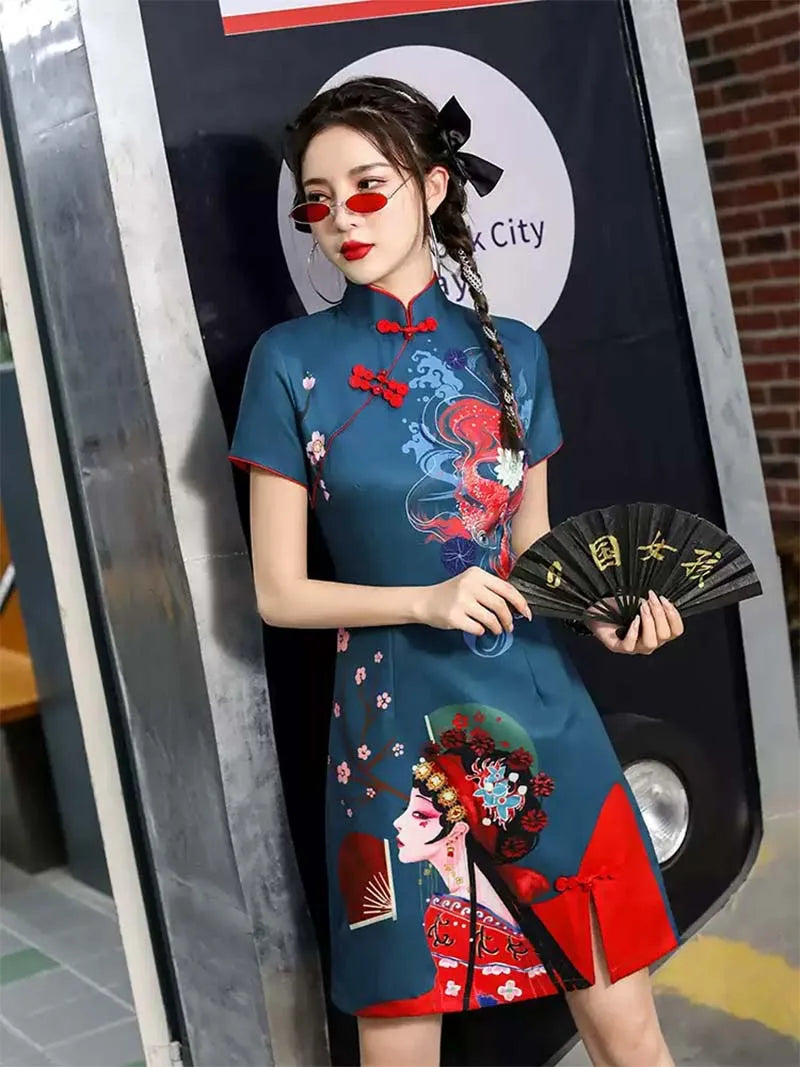 Stunning Modern Qipao Designs 2025 | Elegant Short Blue Chinese Dress