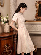 Elegant modern qipao dress in ivory with subtle jacquard texture
