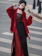 Modern Style Hanfu  red-black Song-style blouse with airplane sleeves and swirling skirt