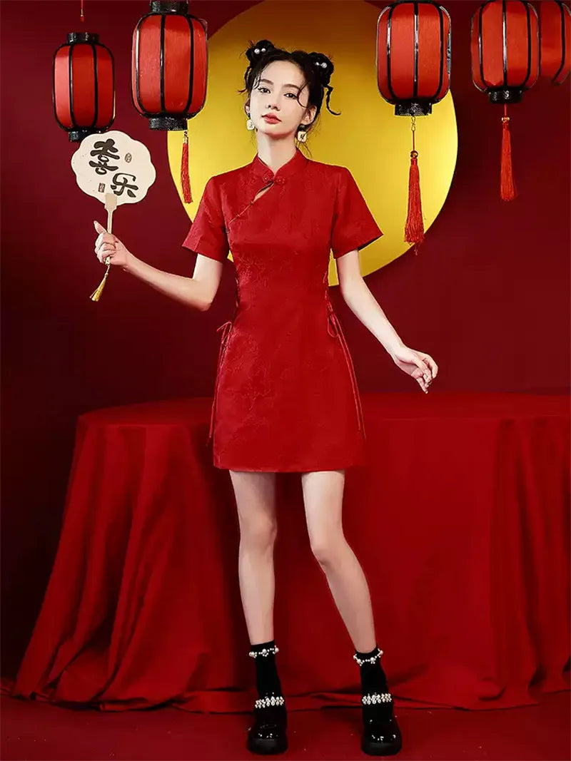 Elegant Modern Wedding Qipao Red Short Chinese Bridal Dress
