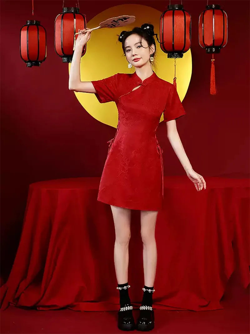 Elegant Modern Wedding Qipao Red Short Chinese Bridal Dress