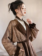 Modernized Hanfu reversible Tang-style round collar robe in Maillard tones with stand collar, chic daily winter wear