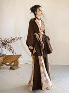 Modernized Hanfu reversible Tang-style round collar robe in Maillard tones with stand collar, chic daily winter wear