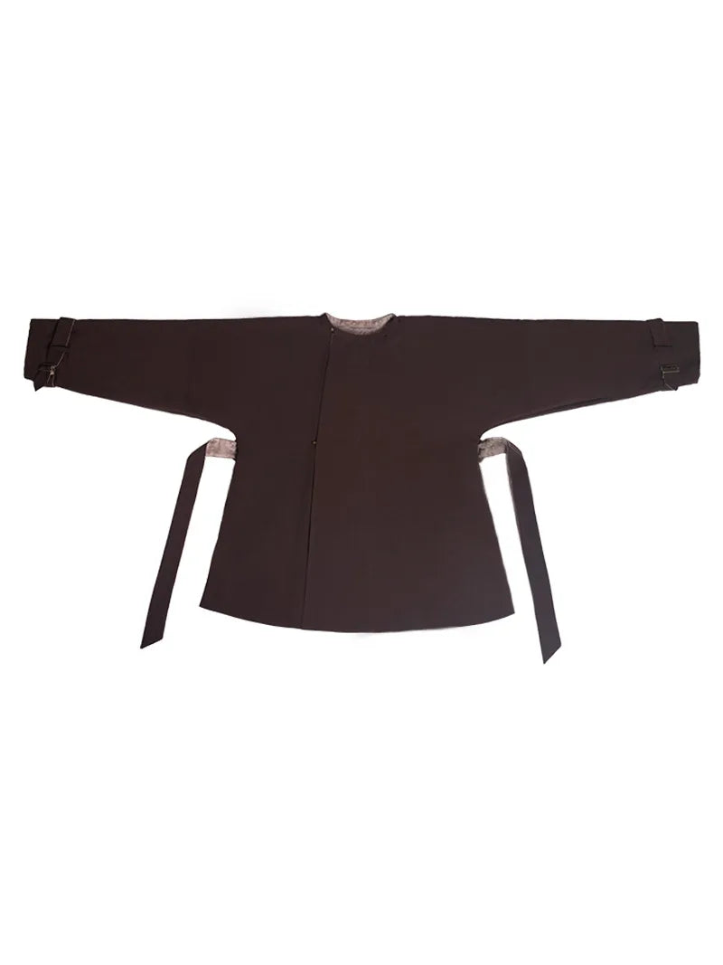 Modernized Hanfu reversible Tang-style round collar robe in Maillard tones with stand collar, chic daily winter wear