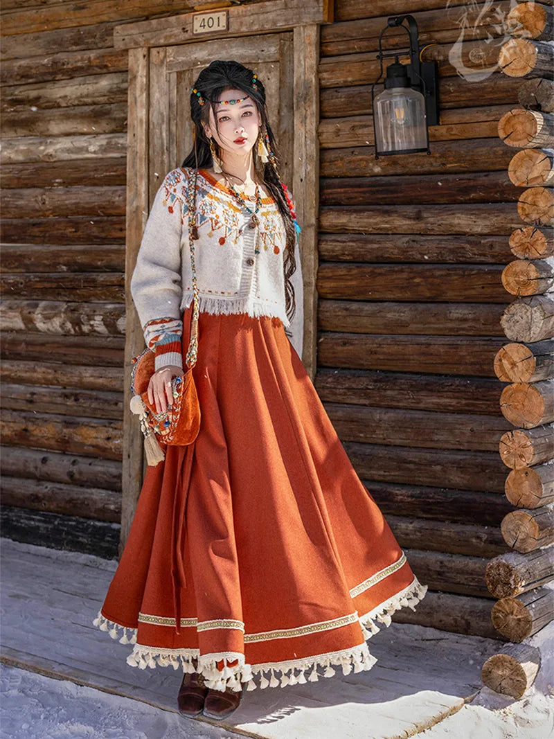 Modernized Hanfu one-piece wrap skirt for spring and autumn daily wear