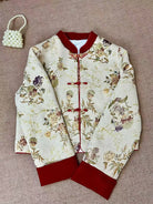New Chinese Qipao two-piece set with floral top and high-waist red skirt