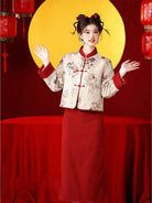 New Chinese Qipao two-piece set with floral top and high-waist red skirt