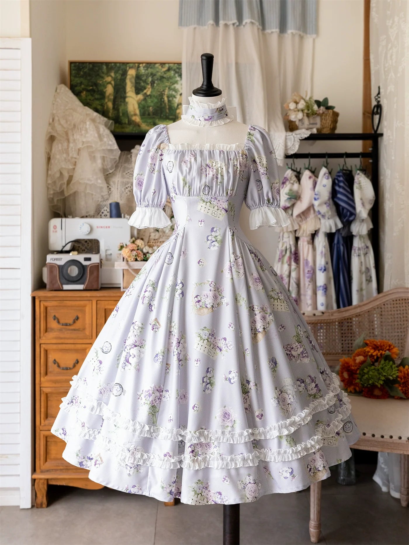 Forest Basket - Classic Lolita OP Dress Floral Print