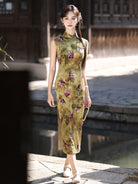 Sleeveless Floral Midi Cheongsam | Olive
