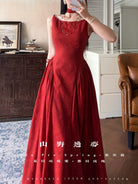 Luori Meigui 落日玫瑰 Sunset Rose New Chinese Style Sleeveless Vintage Boat Neck Flared Dress