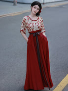 Tang Dynasty Modern Hanfu Beizi Top and Elastic Skirt - Rose Iced Tea 玫瑰冰茶 (Preorder)