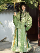 Ming Dynasty Hanfu Set with Cloud Collar & Mamian Skirt in Yellow | Qian 青桃祈安