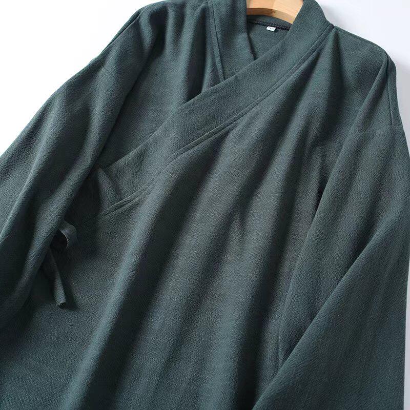 Cha Shan 茶山 Tea Mountain Men's & Unisex Pure Cotton Linen Thick Cross Collar Top