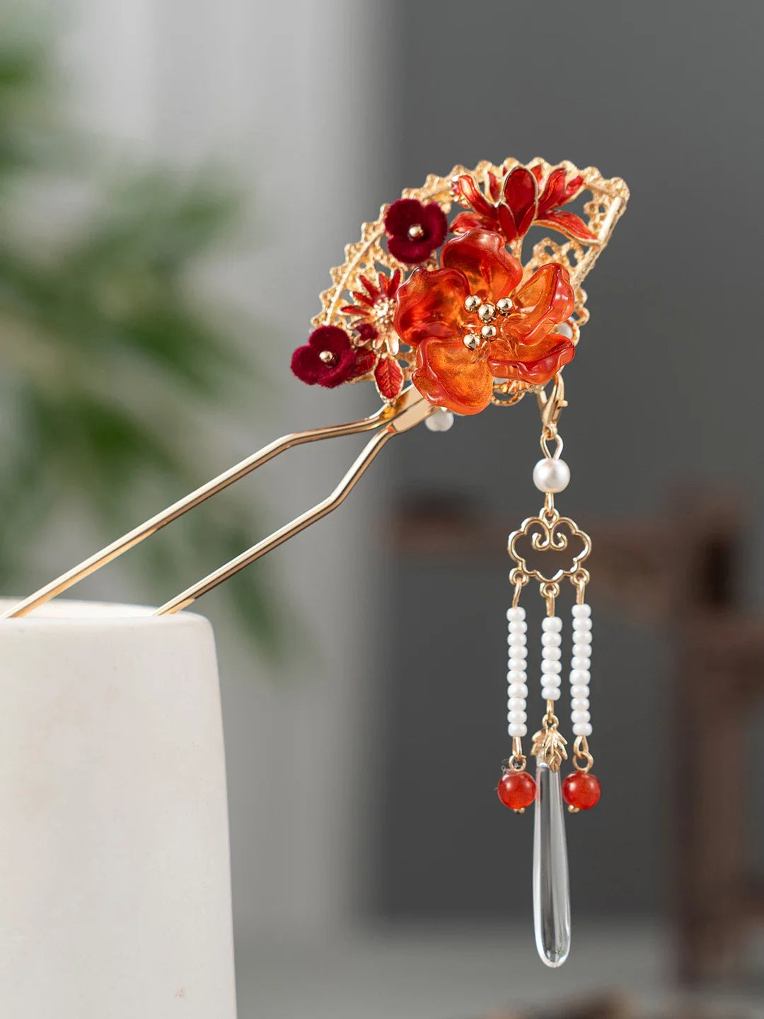 Oriental Flame Fan Hair Stick | Ancient Chinese Hair Accessory