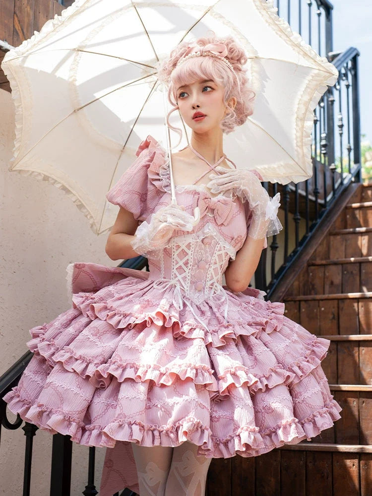 Puff Rose - Sweet Lolita OP Princess Bow Trailing Lolita Dress