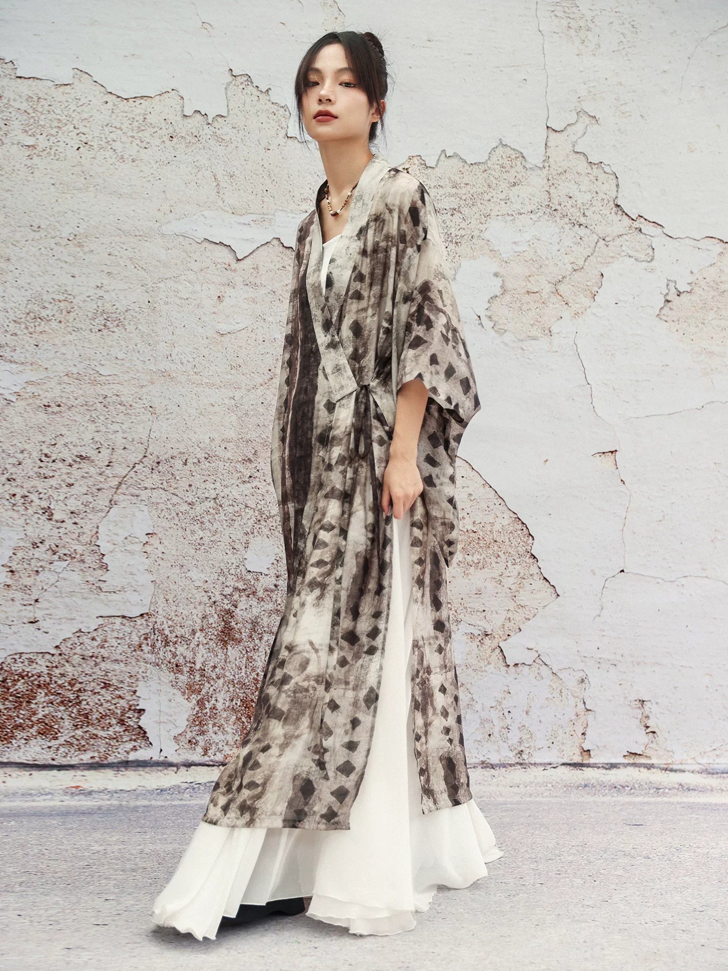 New Chinese Style Summer Loose Geometric Lines Blend Cross Collar Cardigan