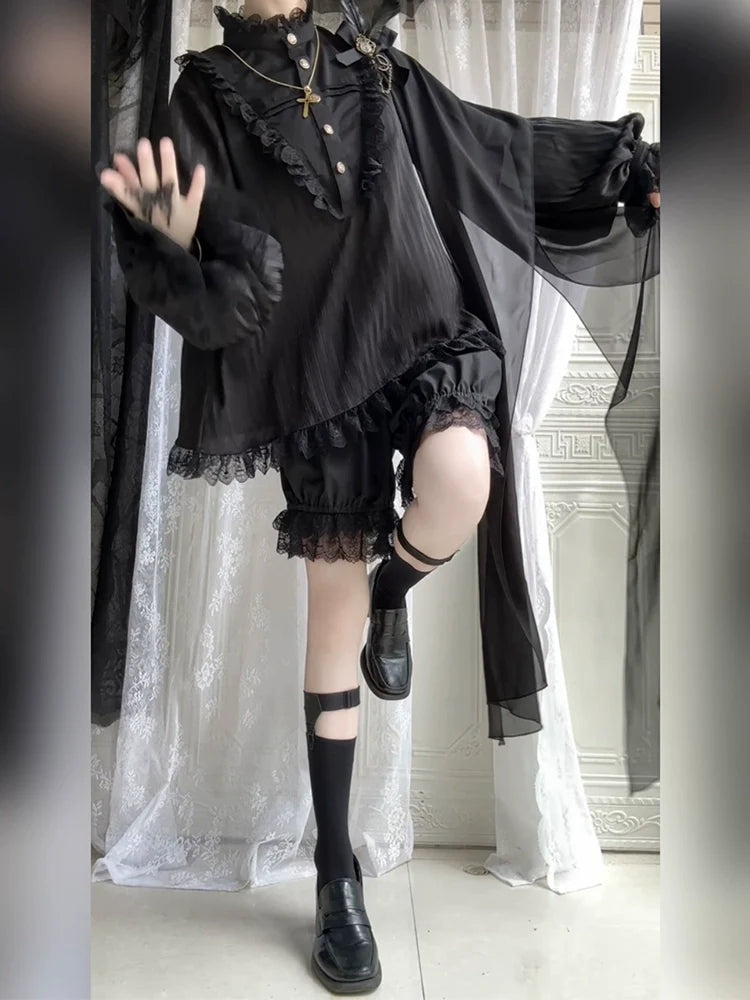 Black Moonlight - Ouji Lolita Chiffon Shirt Outfit