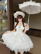 Snow Feather - Wedding Sweet Lolita JSK Dress, Multi-layered Lace Skirt