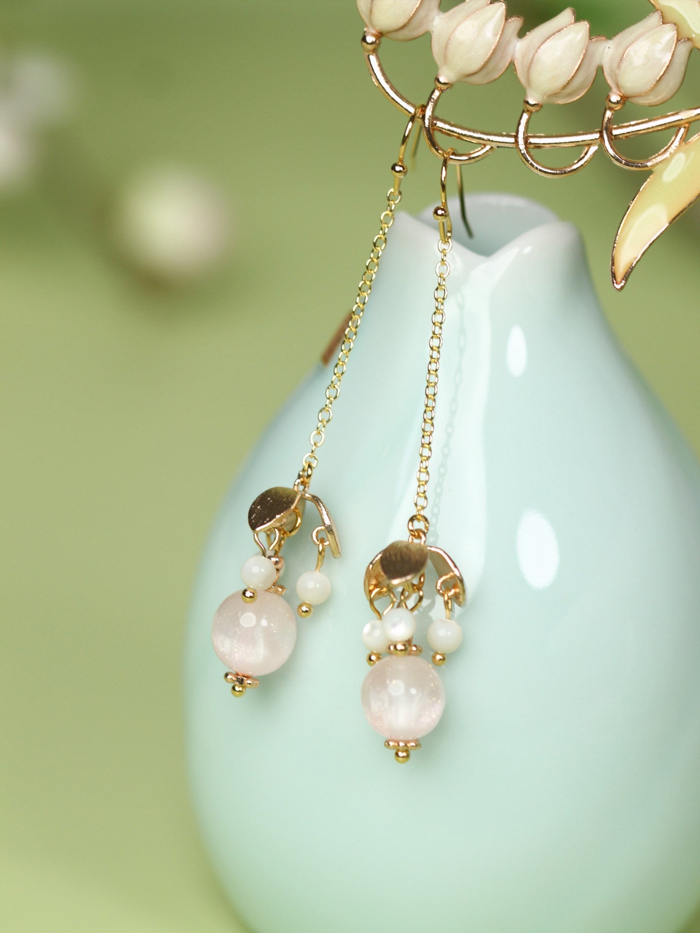 Pink Beaded Long Earrings | Hanfu Jewelry