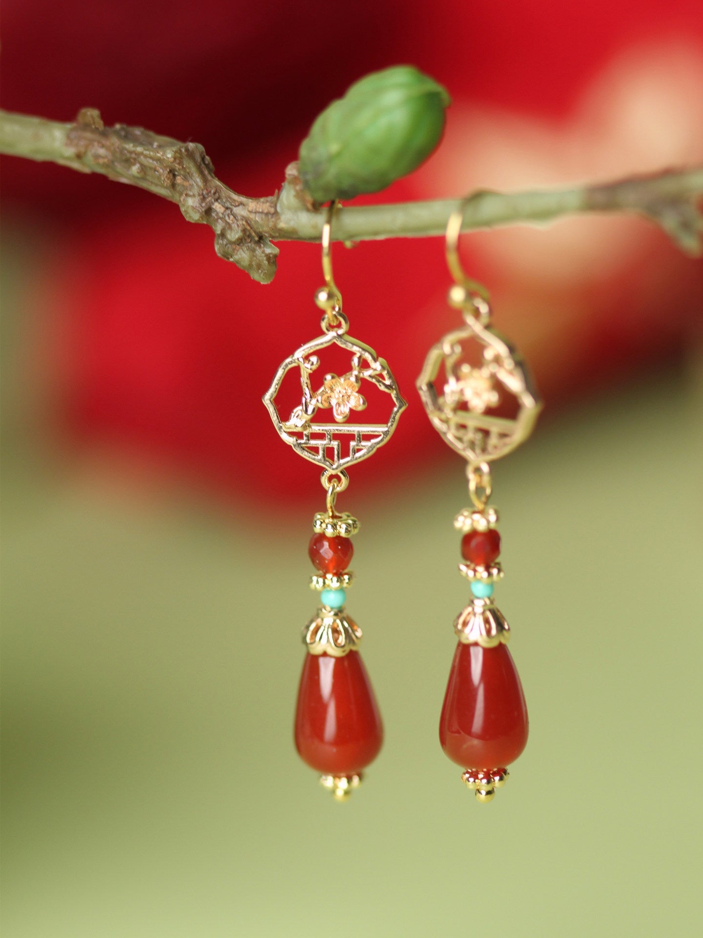 Festive Red Agate Earrings | Hanfu Jewelry
