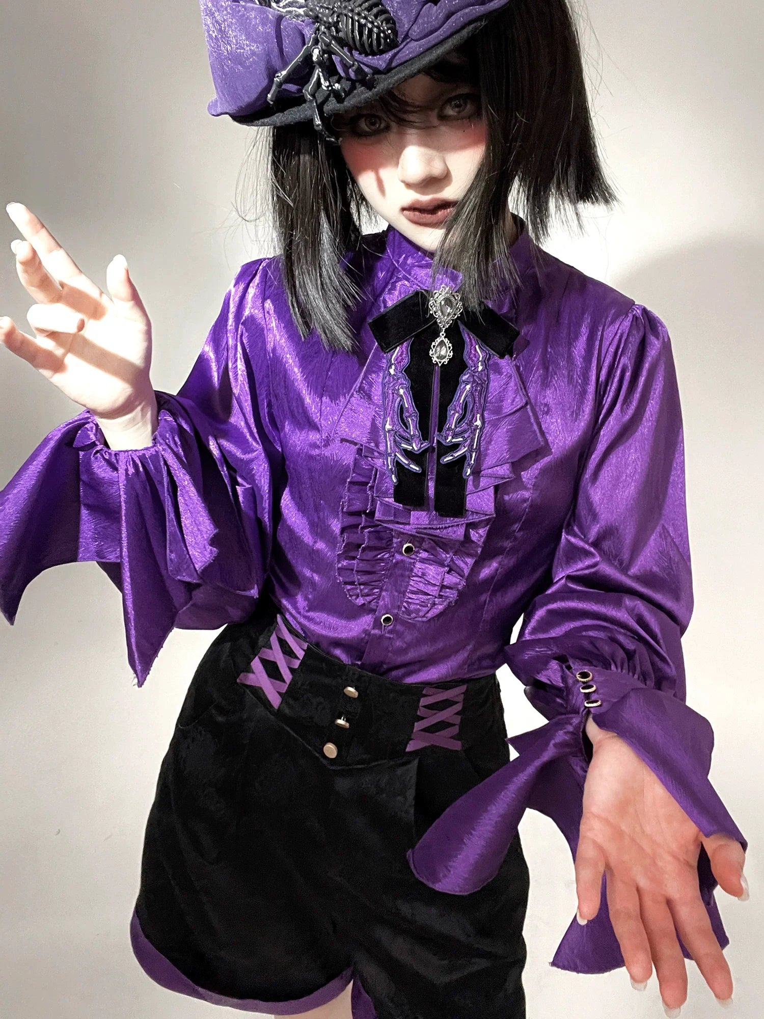 Moonnight Return - Stand Collar Ouji Lolita Shirt, Irregular Cuffs