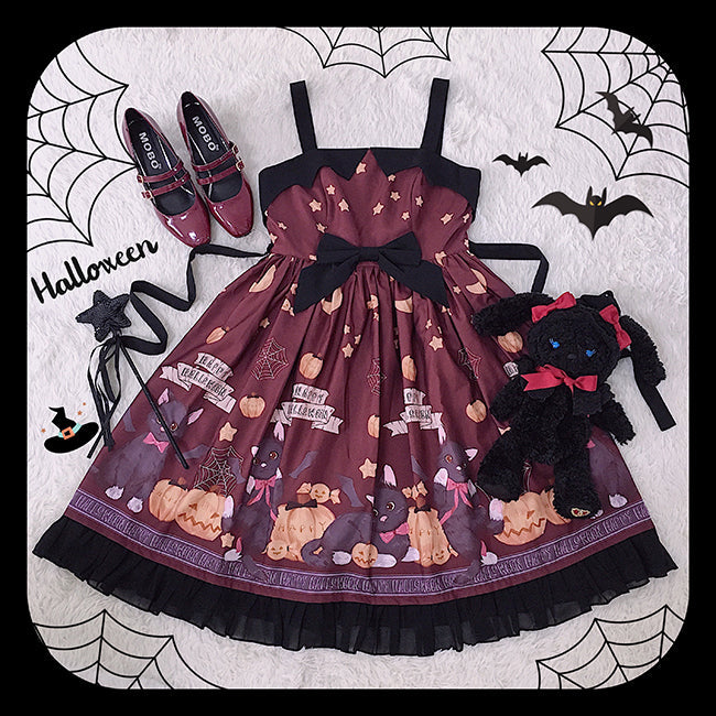 Vampire Cat - Gothic Lolita Vampire Cat Printed JSK Dress