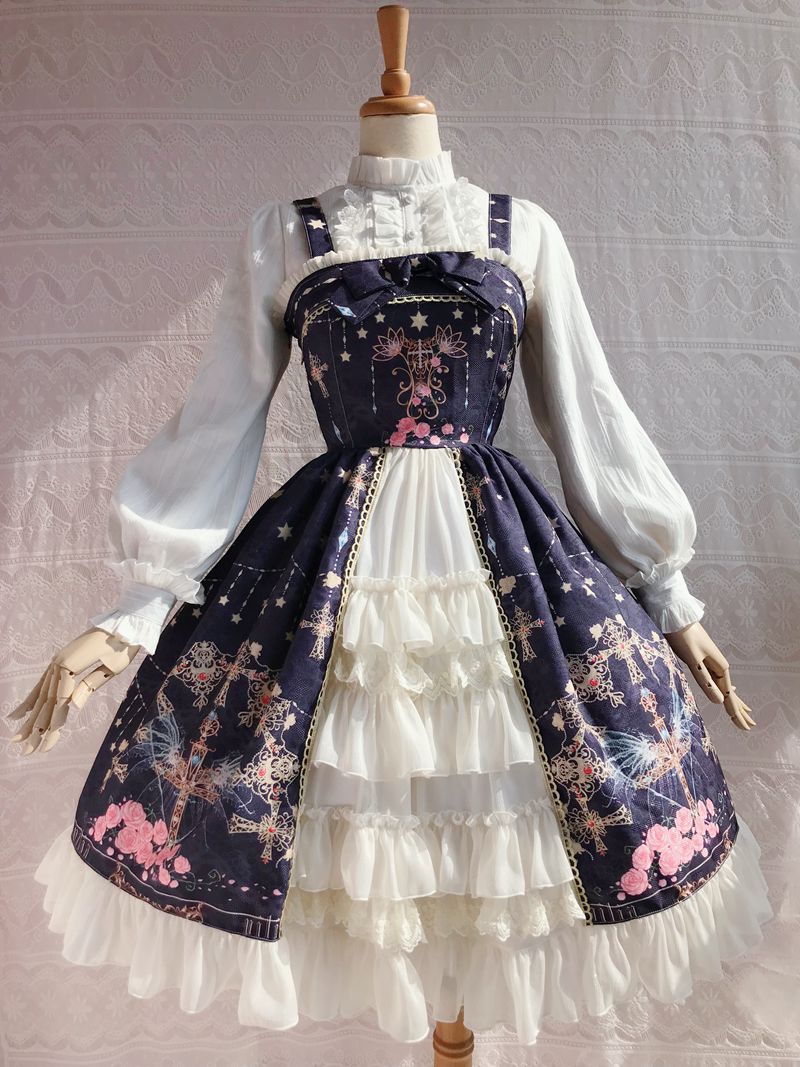Peacock Cross - Winter Classic Lolita Printed JSK with Front Opening