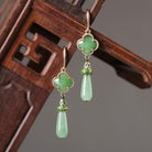 Jade Four Leaf Clover Earrings | Cheongsam Jewelry