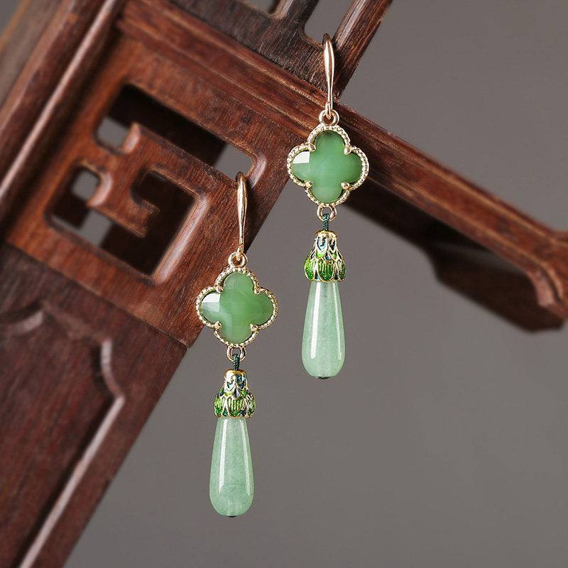 Jade Four Leaf Clover Earrings | Cheongsam Jewelry