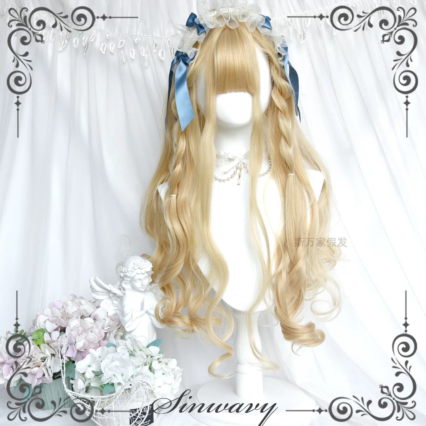 Light Blone Wavy Lolita Wig, Straight Bang