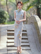 Sleeveless Floral Long Cheongsam | Skies