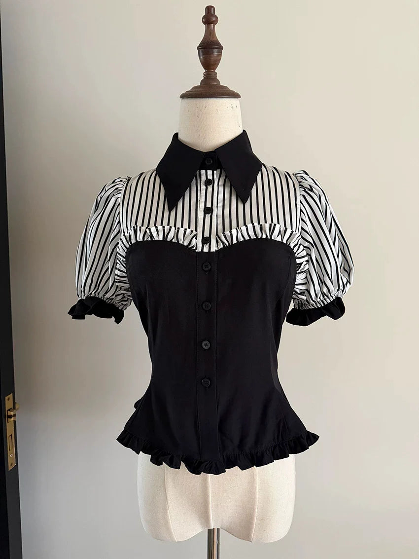 Laura's Reply - Gothic Lolita Striped Patchwork Blouse