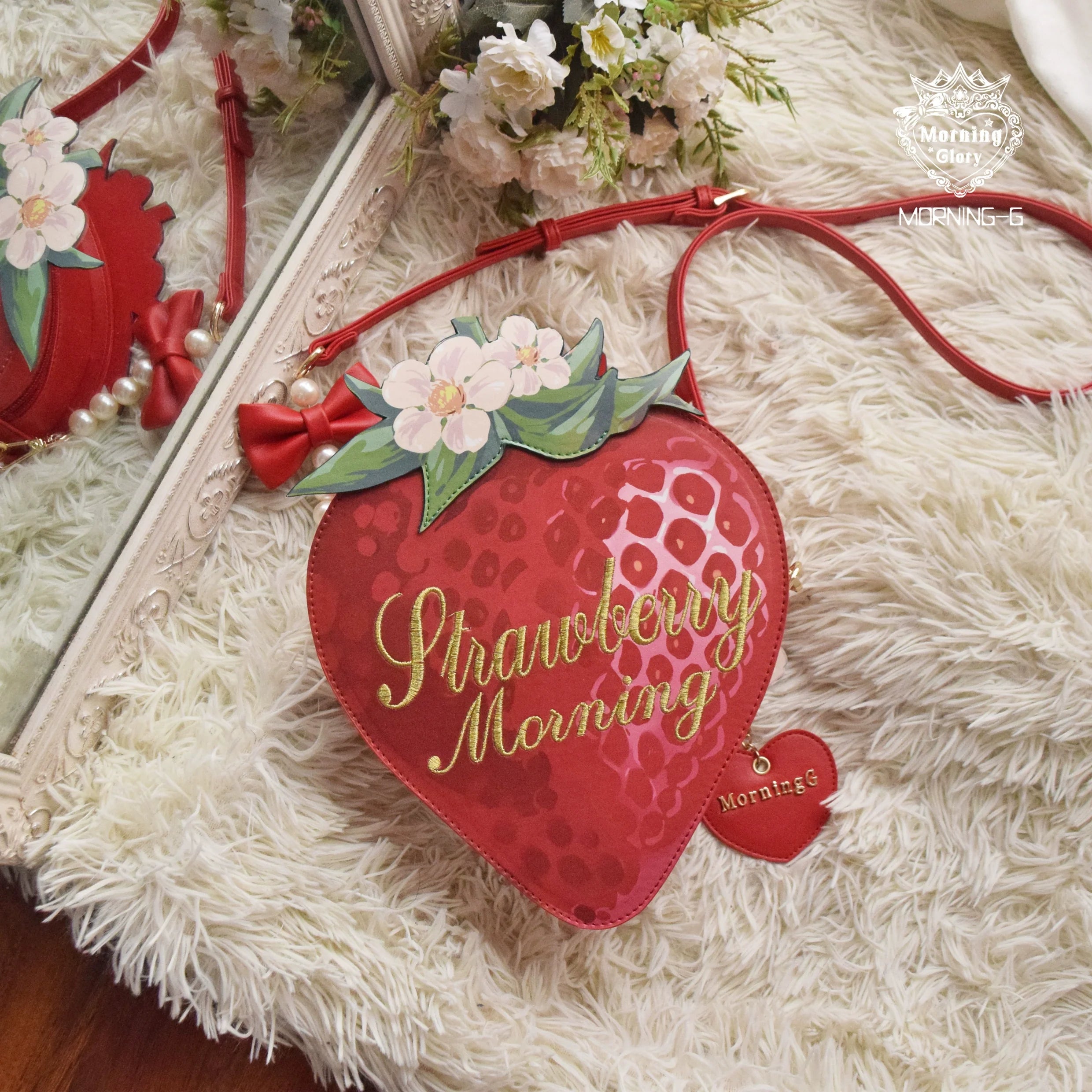 Morning Glory - A Strawberry - Sweet Lolita Crossbody Bag Strawberry Printed Handbag