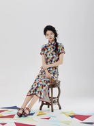 New Chinese Style Short Sleeve Midi Cheongsam Dress - Five Poisons 五毒图 (Preorder)