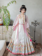 Ming Dynasty Spring Hanfu Set with Pink Mamian Skirt for Women | Peach Blossoms of Antiquity 博古桃花